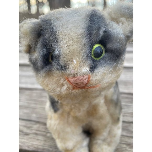 Vintage 1940s Mohair Stuffed Kitten Cat Toy Striped Gray Japan - Picture 2 of 12